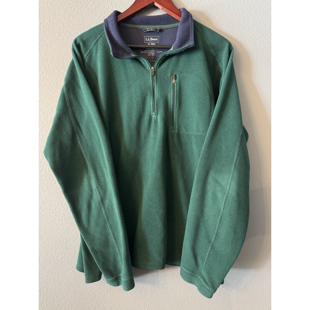 LL Bean Mens XL Quarter Zip Fleece Pullover Green Blue Collar Outdoor Gorpcore